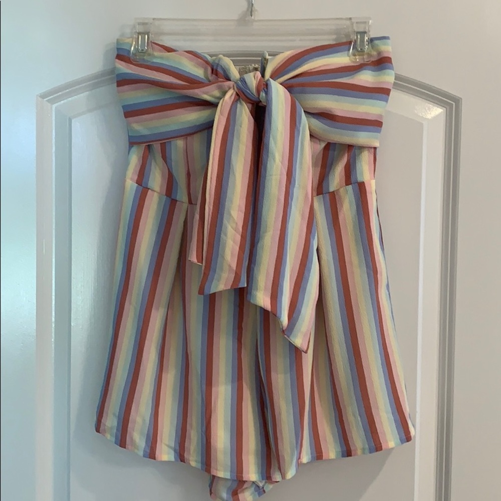 Rainbow striped strapless romper